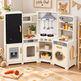 thumbnail image 3 of LAZY BUDDY Wooden Corner Play Kitchen, Toddler Kitchen Playset Interactive Pretend Toy with Lights & Sounds, for Children Age 3+, 3 of 10