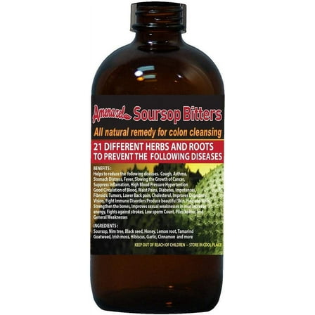 Amenazel Organic Herbal Soursop Bitters, Dairy-Free, Vegan, 16oz (Pack of 1)