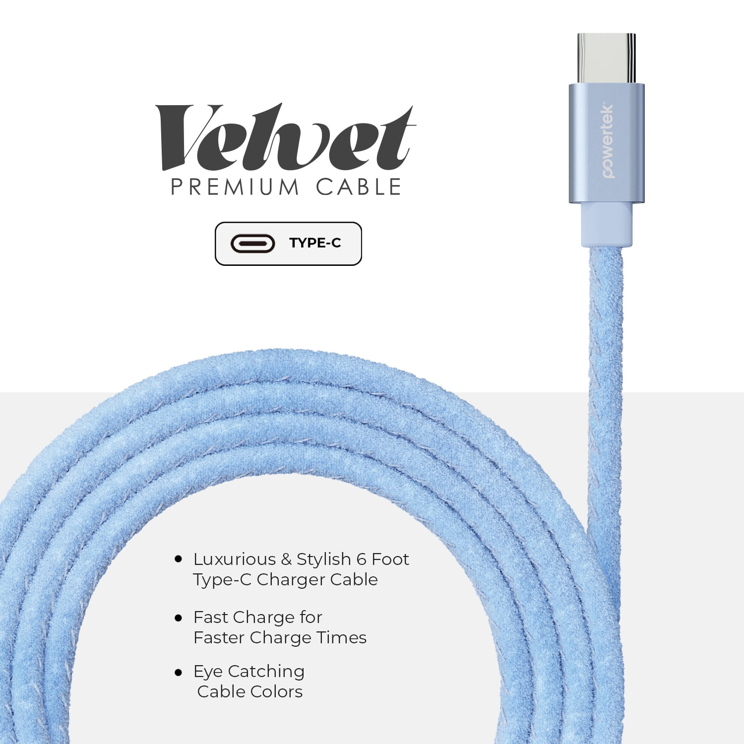 Liquipel Powertek Pastel Velvet USB-C to USB-C - Blue