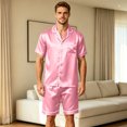 thumbnail image 6 of Men Satin Pajama Set Sleepwear for Man Summer Short Sleeve Button-Down Shirt & Shorts Pajamas 2 Piece Home Clothes Short Suit Pink 3XL, 6 of 6