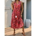 thumbnail image 5 of Women'S Maxi Dress Summer Sleeveless Bohemian Floral V Neck Tie Front Fringe Flowy Long Dress Vacation Beach Sundress Black & Red XL, 5 of 8
