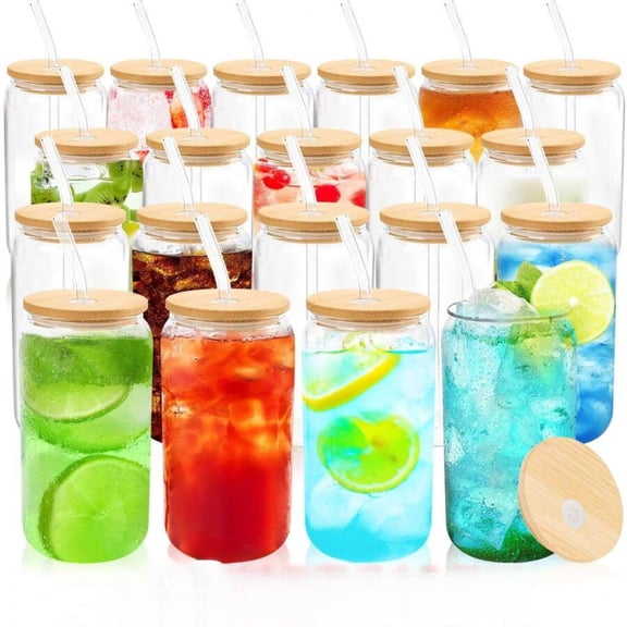 JQDWMDLX Glass Tea Coffee Cups Set 20pcs/Set,High Borosilicate Drinking Cup, Cute Boba Bottles, Ice Coffee Cups, Tea, DIY for Restaurant