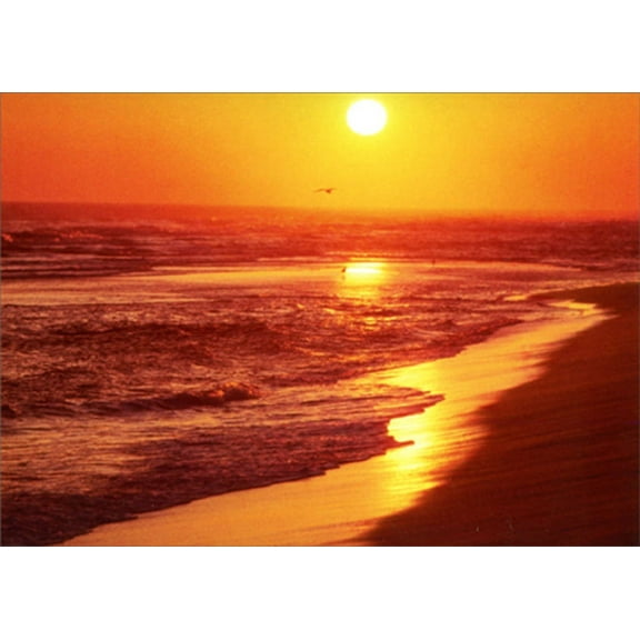 Avanti Press Rolling Waves on Beach : Sunset in Orange Sky America Collection Blank Note Card