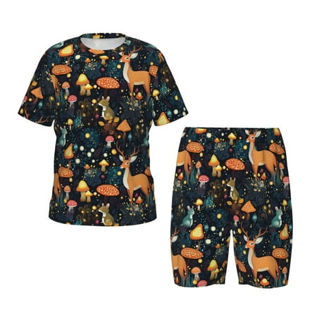 Luyuia Forest Elf Print Girls  2-Piece Tie-Dye Pajama Set  Cute Summer Loungewear with Shirt and Tank Shorts Nightwear-X-Large