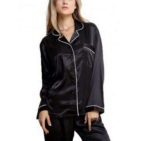 Loliuicca Women Soft Silk Satin Pajamas Set Summer Short Sleeve Sleepwear