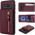thumbnail image 2 of Samsung Galaxy S10 Case with Card Holder for Women, Samsung Galaxy S10 Phone Case Wallet with Credit Card with Ring Kickstand Zipper Shockproof Slim Stand Case - Red Wine, 2 of 14