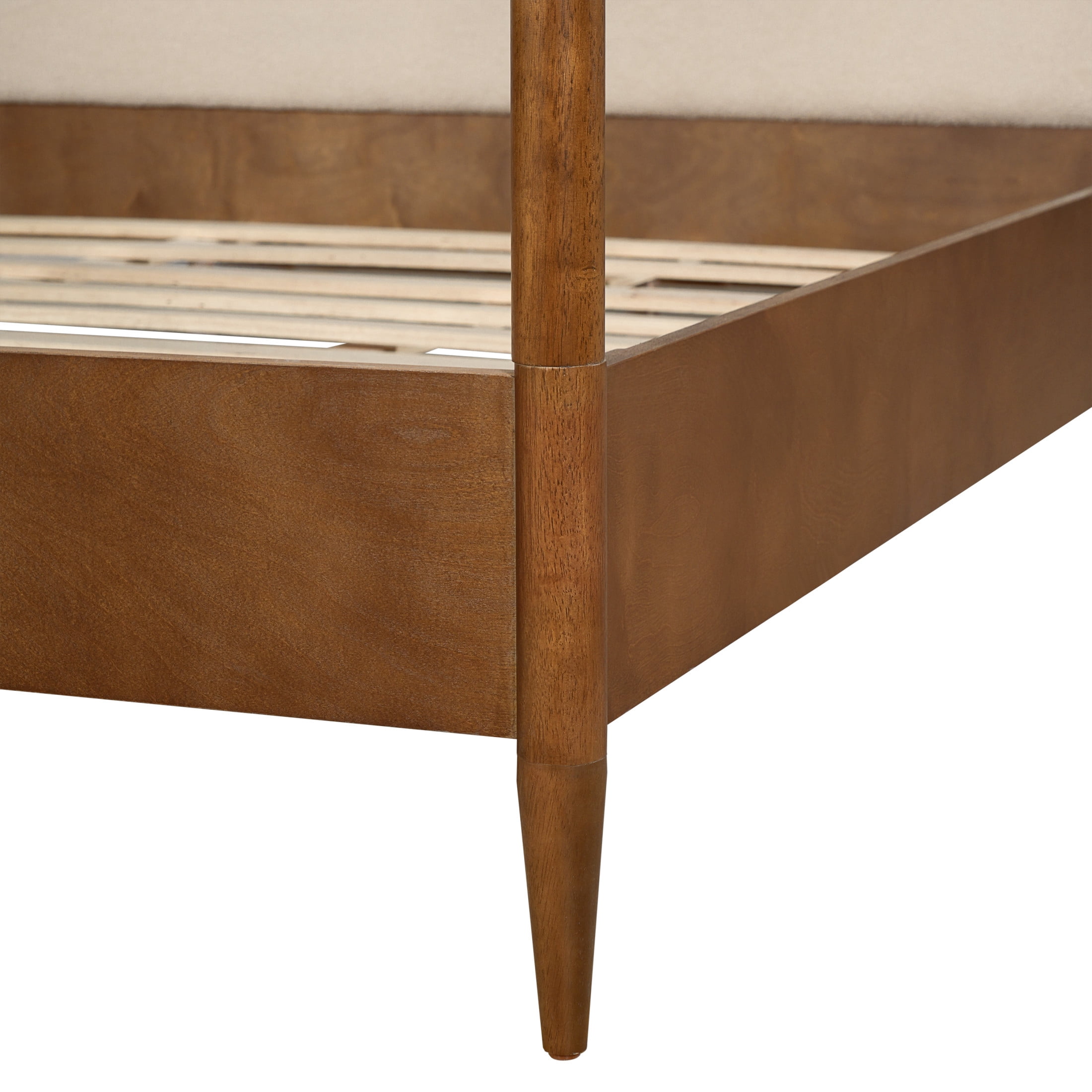 Christopher Knight Home King Canopy Bed Frame with Fleece Upholstered, Wood Frame, Brown+Off White