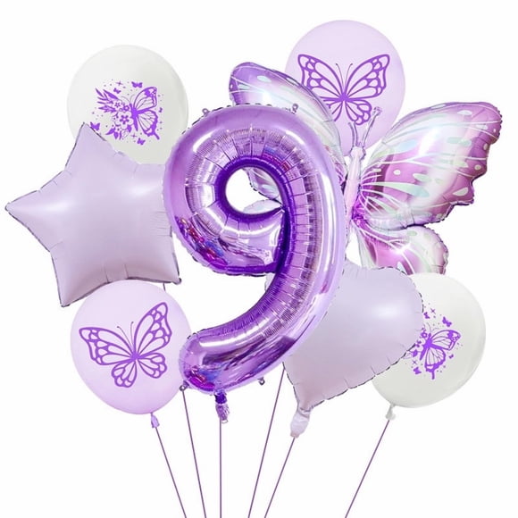 Decoraciones de fiesta para niñas, color morado, para cumpleaños número 9, color morado
