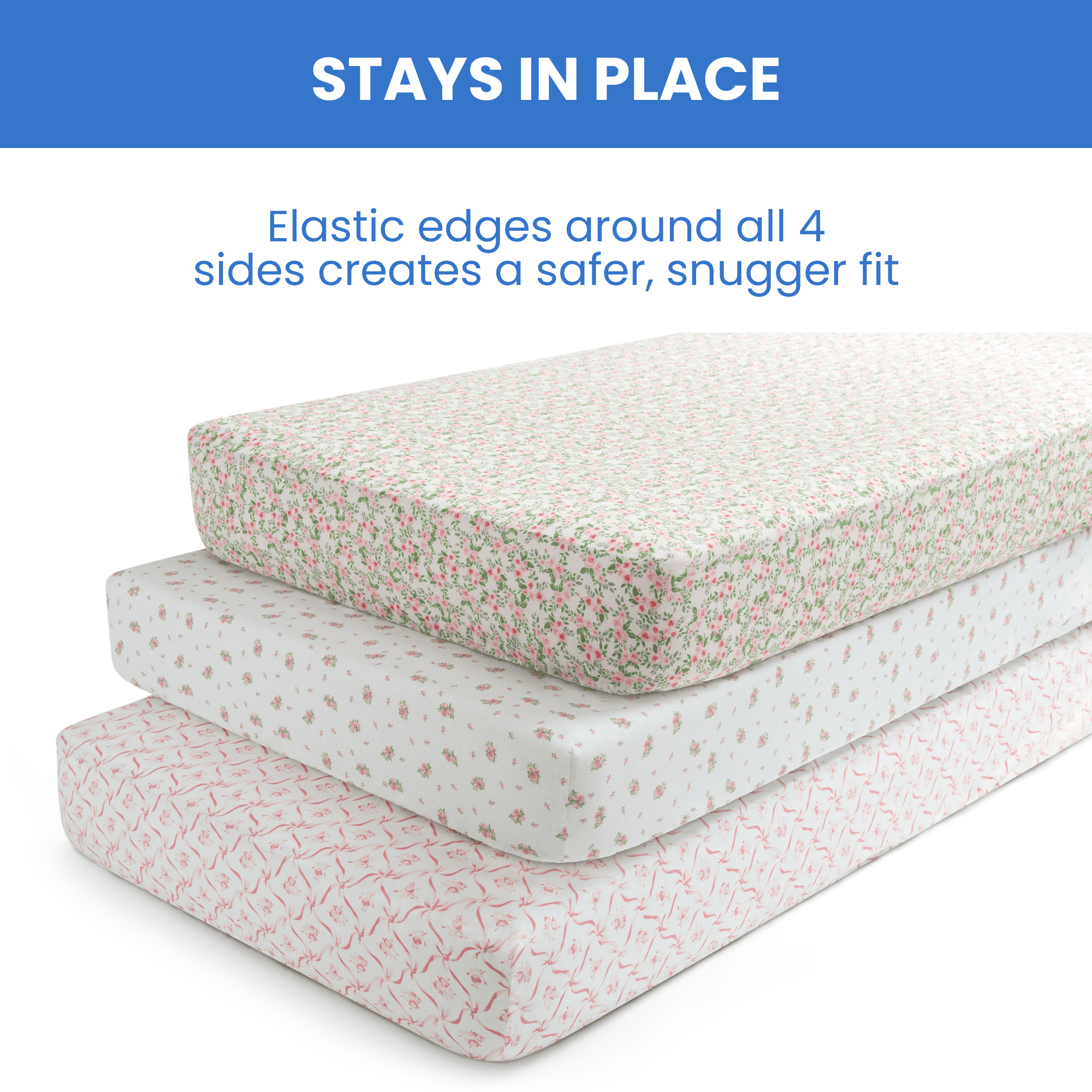 Delta Children Fitted Crib Sheets for Girls and Boys - Crib Sheet for Standard Crib and Toddler Mattresses - 28x52 Inch (Pack of 3), Pink Floral