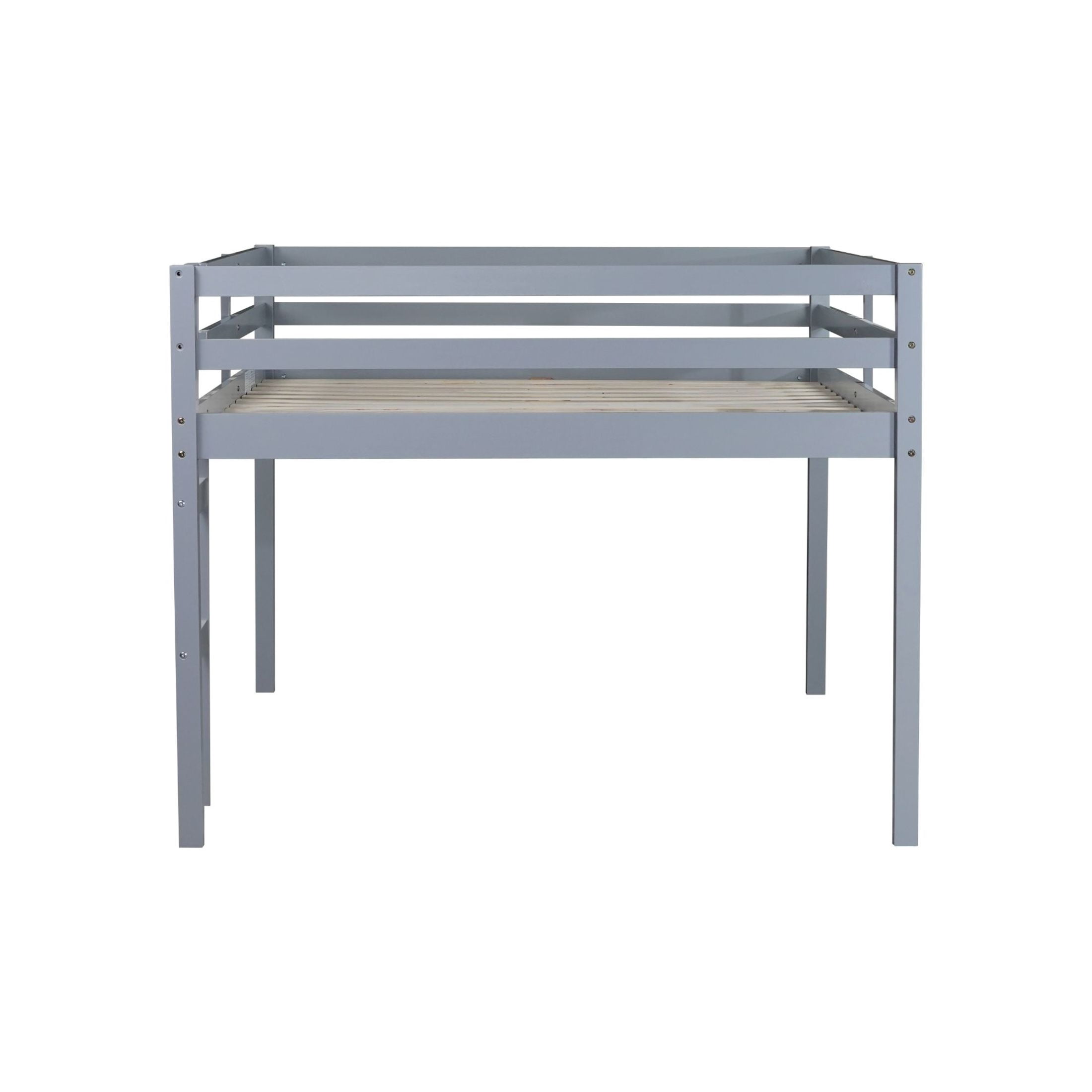 Noble House Full Loft Bed, Rubber Wood Frame with Ladder, Guardrails & Space-Saving Storage Design, Grey