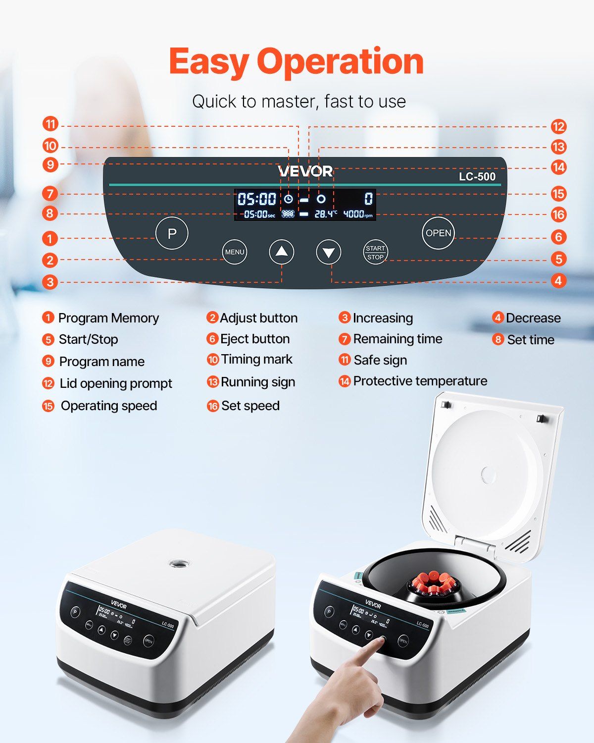 Centrifuge Machine 2/5/10/15ml Low Speed 500-4000rpm with 1 Rotor and Timer