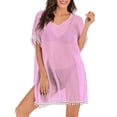 thumbnail image 2 of Womens Tassel Chiffon Swimwear Bikini Swim Beachwear Swimsuit Cover Ups for Women, Pink, 2 of 7