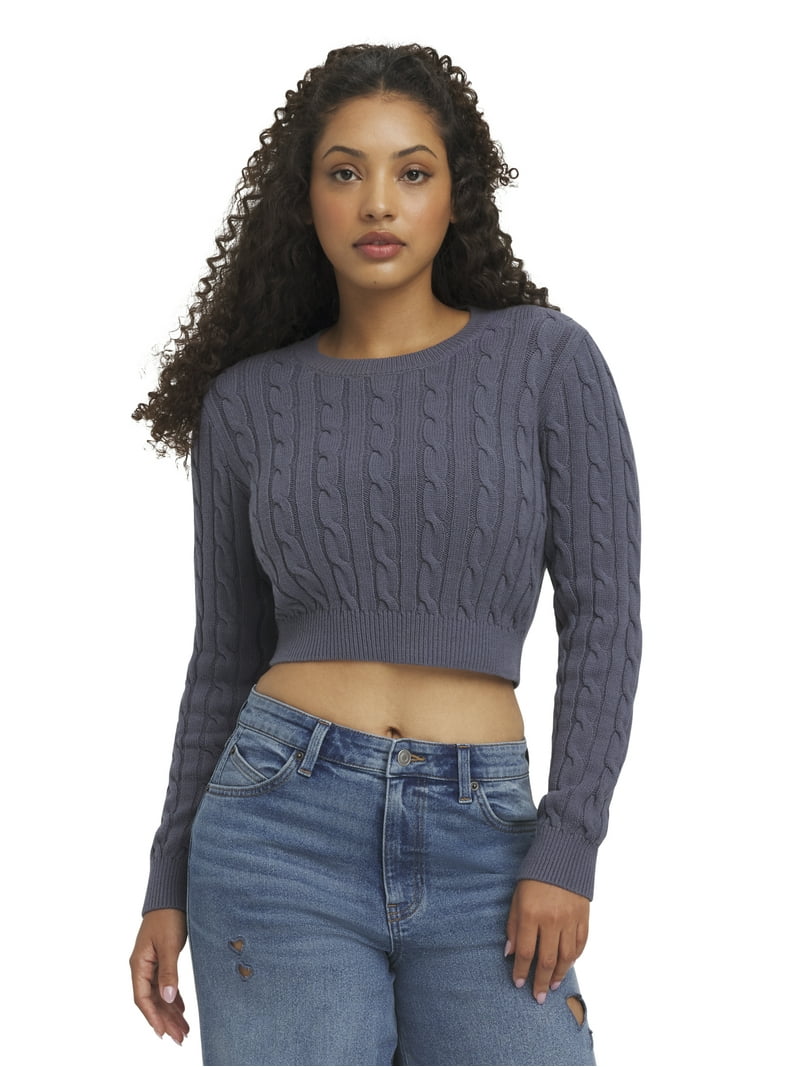 Mills by Millie Bobby Brown Women's Long Sleeve Crop Cable Sweater