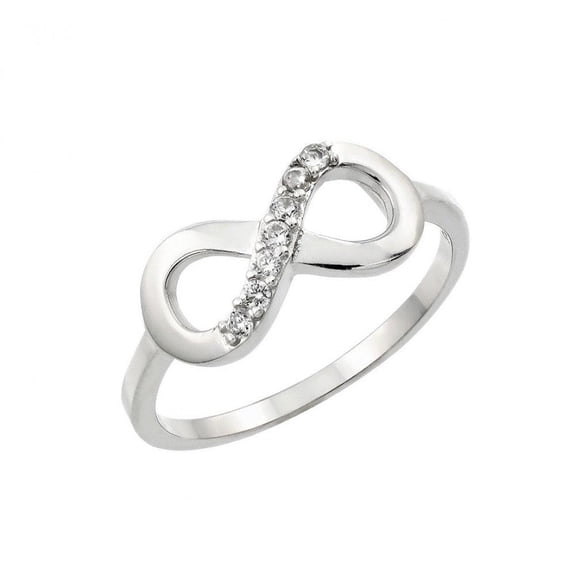 Rhodium Plated Sterling Silver 925 Infinity Eight Round Clear CZ Ring White Female Size 8
