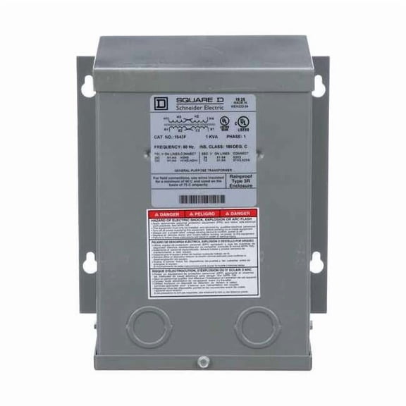 Square D Buck Boost Transformer, 1 kVA, NEMA 3R, 12/24V AC, 120/240V AC 1S43F