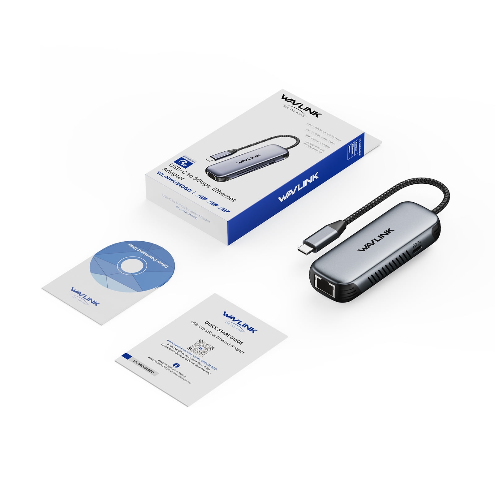 WAVLINK 5Gbps USB-C to Ethernet Adapter with 95W PD, 5000Mbps RJ45 Port, USB 3.2, Wake-On-LAN, Plug & Play for Windows/Mac/Linux/Chrome OS – Compact & Portable