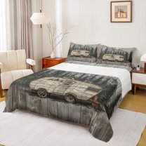 Manfei Camping Car Twin Sheet Sets 3pcs for Kids Children Teens,Jungle Adventure Theme Twin Fitted Sheet Microfiber,Rustic Cabin Breathable Flat Sheet,Breathable Home Decor