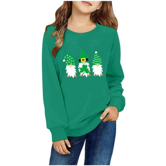 LIaqionyy Girl's St Patrick's Day Tops Kids Casual Long Sleeve Crewneck Pullover Cute Shamrock Graphic Clothes 2-10Y