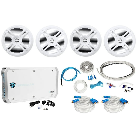 (4) Rockville RMSTS65W 6.5" 1600w Marine Boat Speakers 6-Ch Amplifier Amp Kit