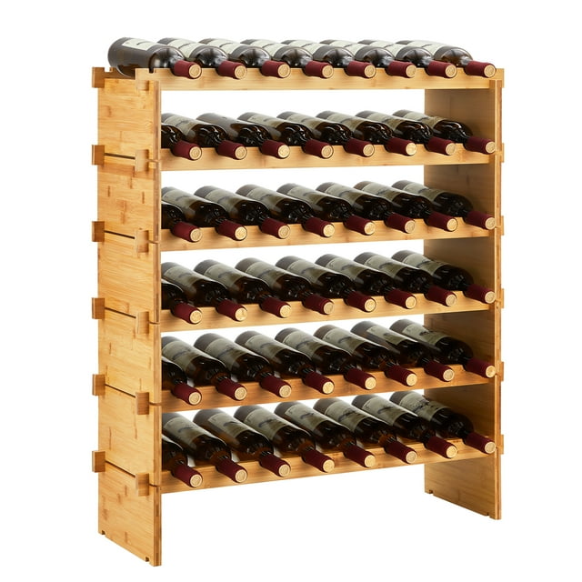 36 Bottles Stackable Modular Wine Rack, 4 Tier Wooden Wine Storage Rack, Bamboo Wine Display Shelves, Wobble-Free Wine Holder Freestanding Floor Wine Bottle Rack for Bar Cellar