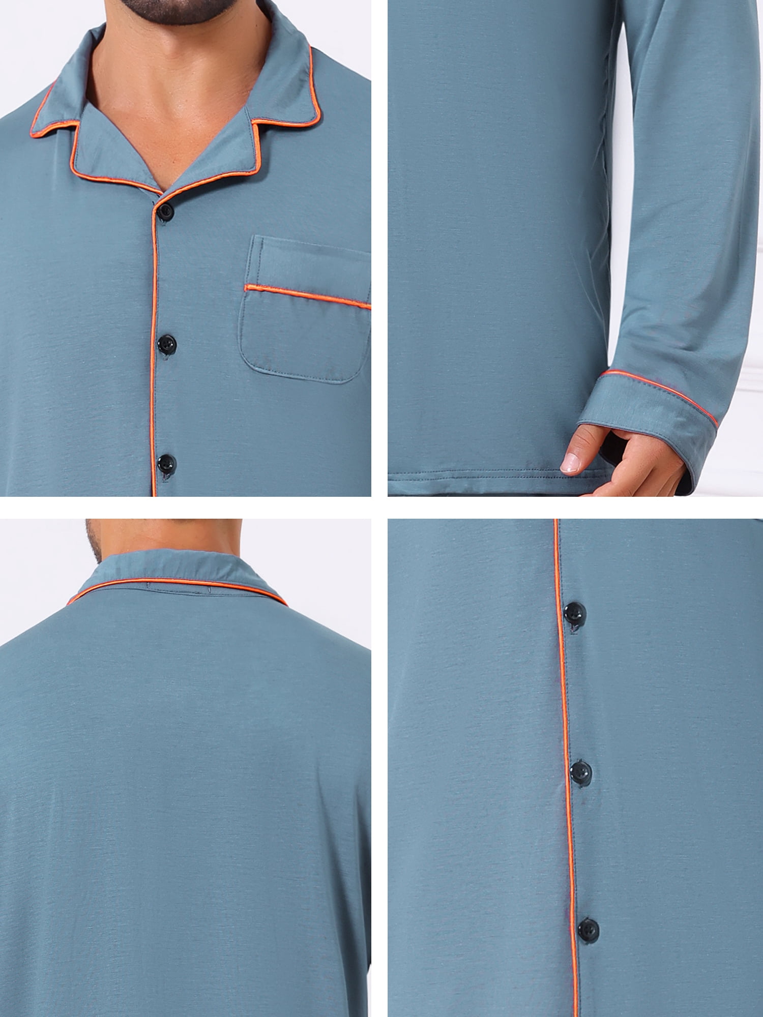 DARING DIVA Men's 2-Piece Long Sleeve Solid Color Button Down Pajamas Set S Gray Blue