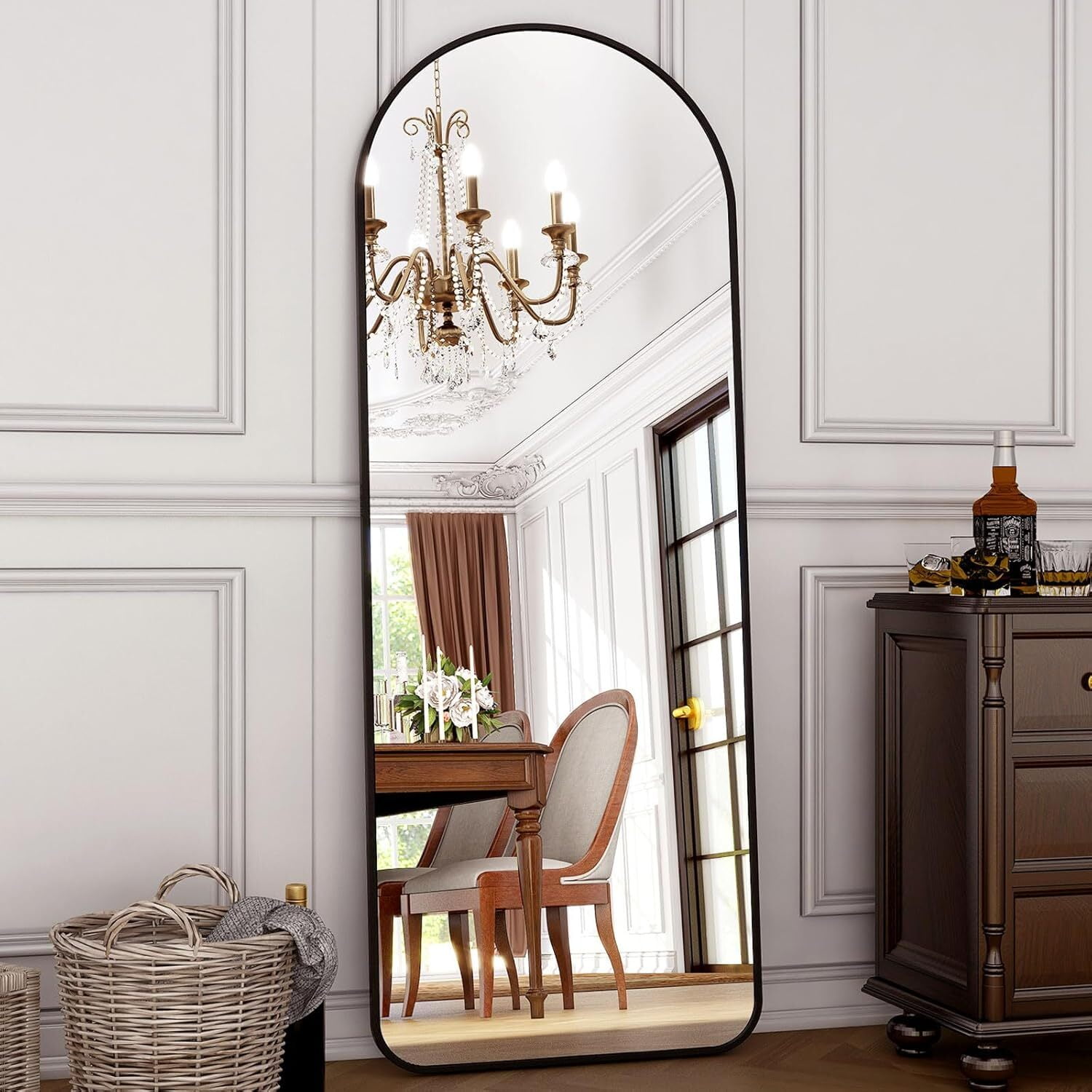 Anyrose 64.3"x21.1" Arched Full Length Mirror With Stand Wall-Mounted, Black