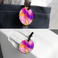 thumbnail image 7 of 2Pcs Leather Round Tropical Pink Leaf Cruise Luggage Tag with Privacy Cover and Name ID Tag - Suitable for Travel Handbags Backpacks School Bags Luggage Tags, 7 of 7