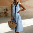 thumbnail image 2 of Sleeveless Midi Dresses for Women Ruffle Trim V Neck A Line Sundress Casual Summer Beach Vacation Dress Blue,L, 2 of 9