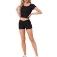 thumbnail image 2 of Conjunto de pijama de algodón para mujer INSPIRE CHIC con top de manga corta y pantalones cortos con encaje L negro, 2 of 6
