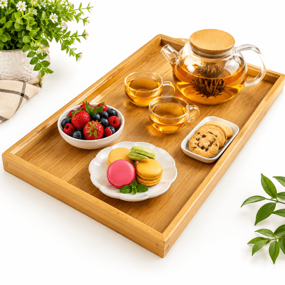Tea Tray Large Serving Tray Bamboo Pallets Teapot Tray Dessert Platter Brown