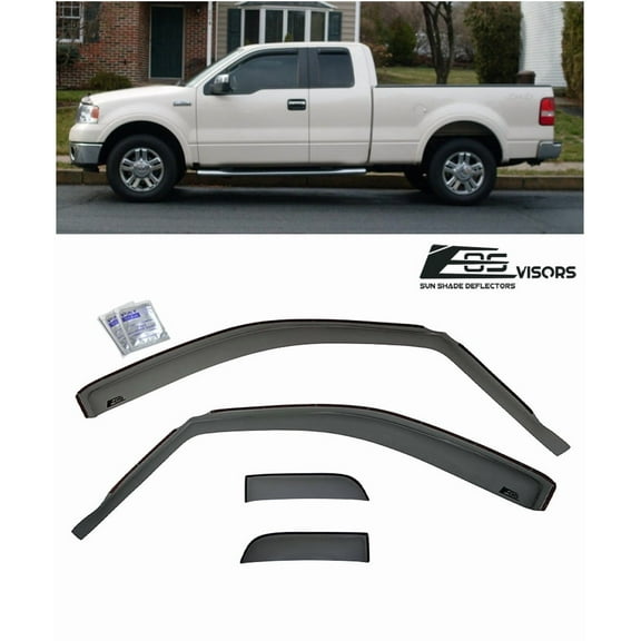 Extreme Online Store for 2004-2008 Ford F-150 Standard Cab Models | EOS Visors in-Channel Style Smoke Tinted Side Vents Rain Guard Window Deflectors F150