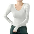 thumbnail image 3 of ZyeKqe Womens Long Sleeve Shirts V Neck Stretchy Slim Fitted Tops Basic Base Layer Soft Thermal Undershirts Tee, 3 of 4