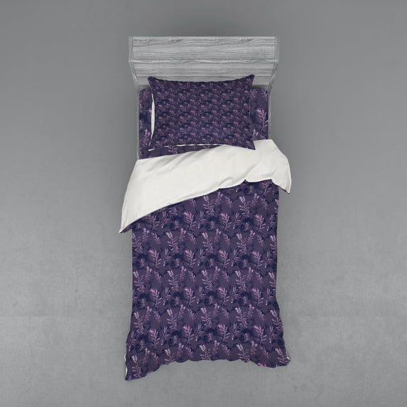 Ambesonne Nature Bedding Set 3 Pcs, Abstract Branched Herbs Art, Twin XL, Dark Purple Pale Pink