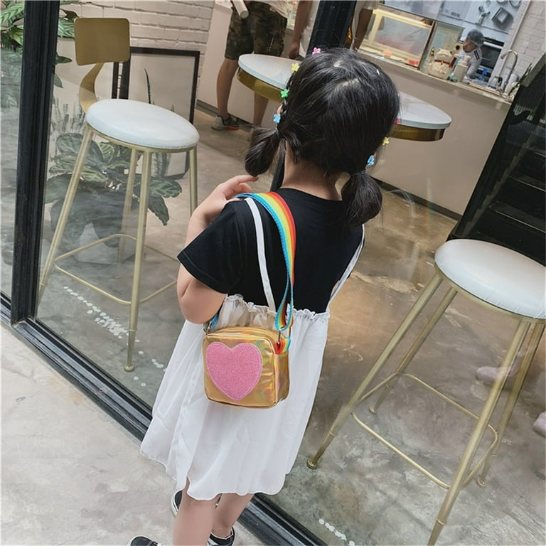 Laidan Little Girls Love Heart Shape Crossbody Purses for Kids,Toddler Mini Messenger Bag Cute Handbags Shoulder Bag-Silver, Girl's, Size: 13*11*5cm