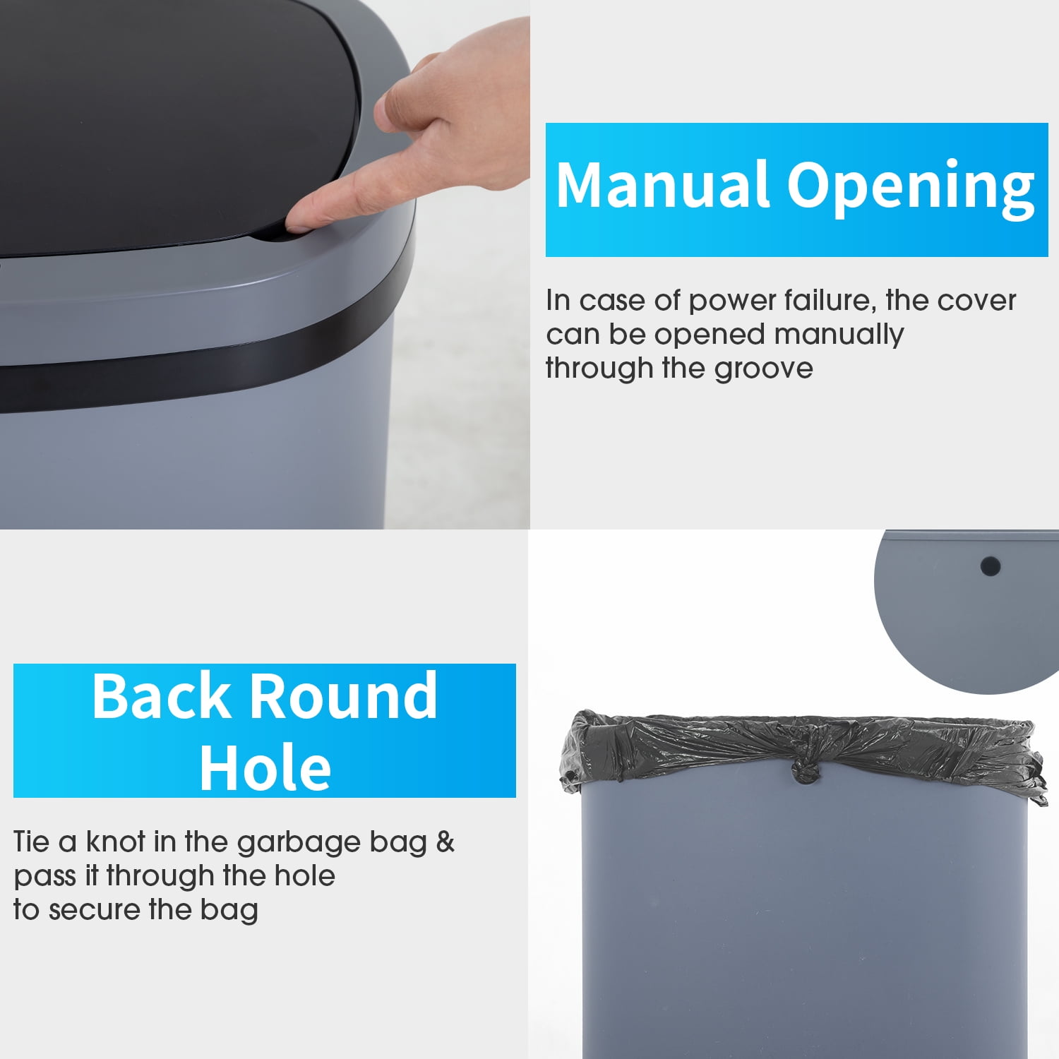 YRLLENSDAN 13 Gallon Touch Free Trash Can with Lid Auto Open, 49L Motion Sensor Kitchen Garbage Can Plastic Dustbin for Kitchen with Anti-Fingerprint Trash Bin for Office Bedroom, Gray 1 Pack