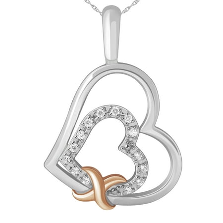 Diamond Double Heart Infinity Wrapped Pendant in Sterling Silver and 14 Karat Rose Gold