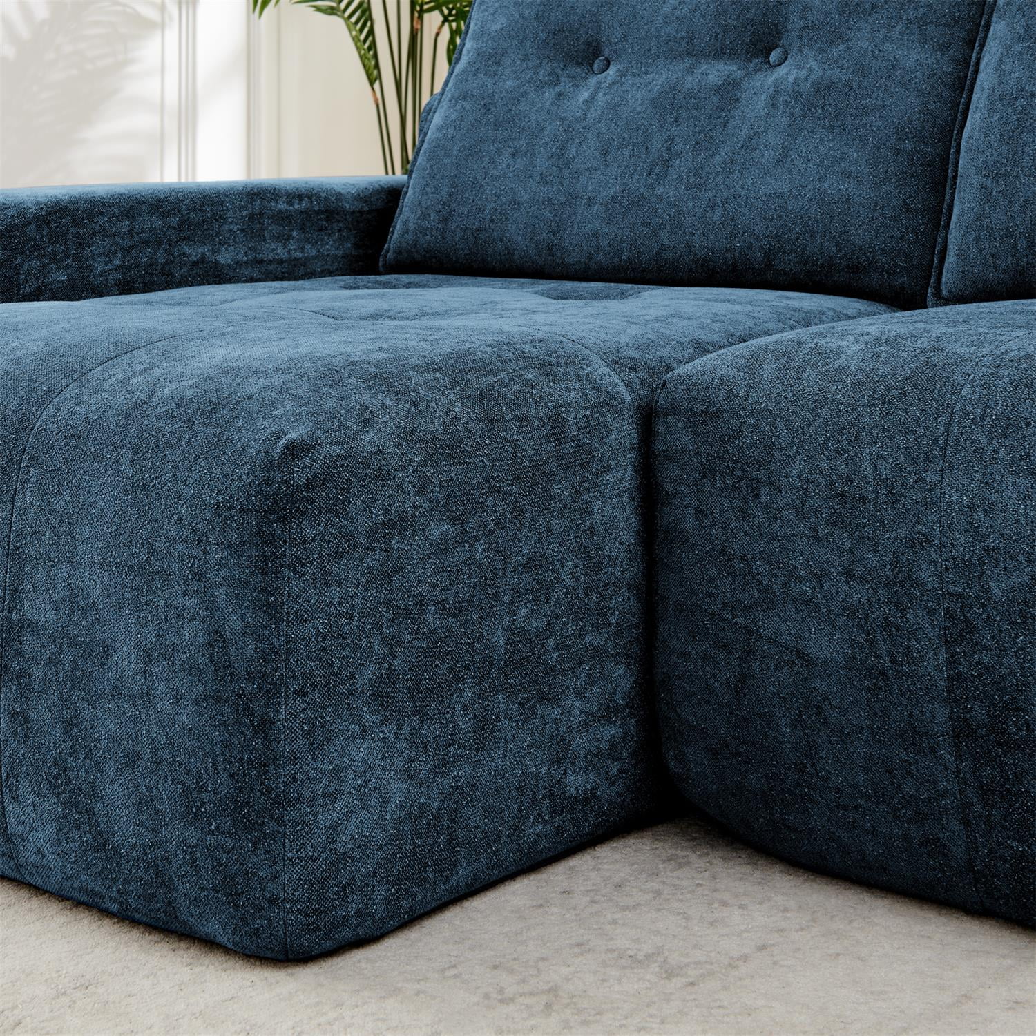 Demi Bonn 108" Modular L Shaped Sectional Sofa, Wide Deep Seat Convertible Linen Couch Set for Living Room & Office, No Assembly, Blue