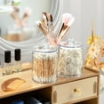thumbnail image 6 of Elegant Line Art Floral Pattern Bathroom Canisters Set of 4 Translucent Plastic Storage for Cotton Pads and Floss, 6 of 7