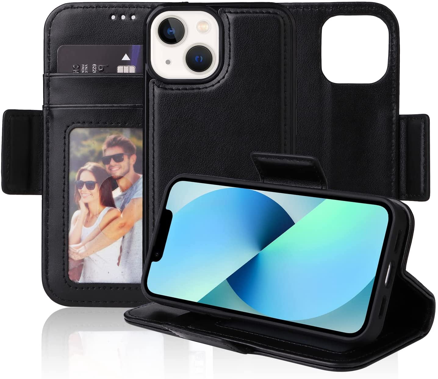 navor Étui Portefeuille Magnétique Détachable Compatible avec iPhone 13 Mini [5.4 Pouces] [Folio], Protection RFID Support -Noir