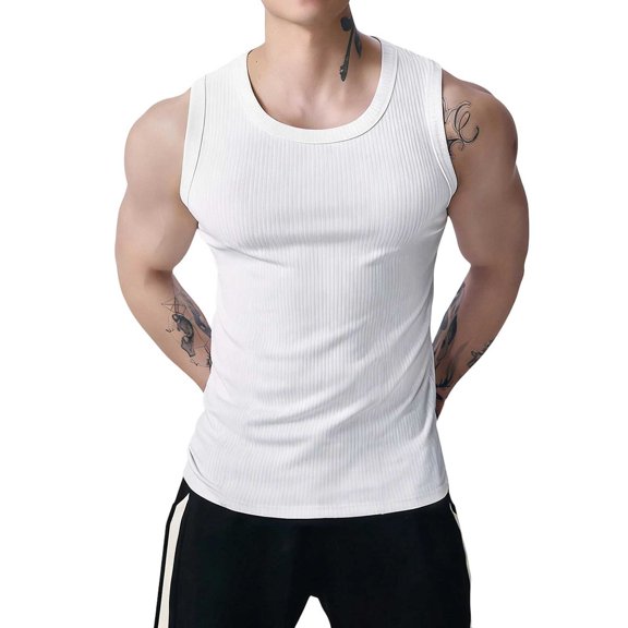 CHENge Men's Ribbed Tank Top, Slim Fit Sleeveless Muscle Shirt for Gym Workout and Casual Summer Wear
