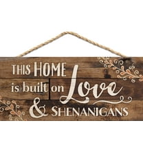 This Home is Built on Love Distressed Look 5" x 10" Wood Plank Design Hanging Sign