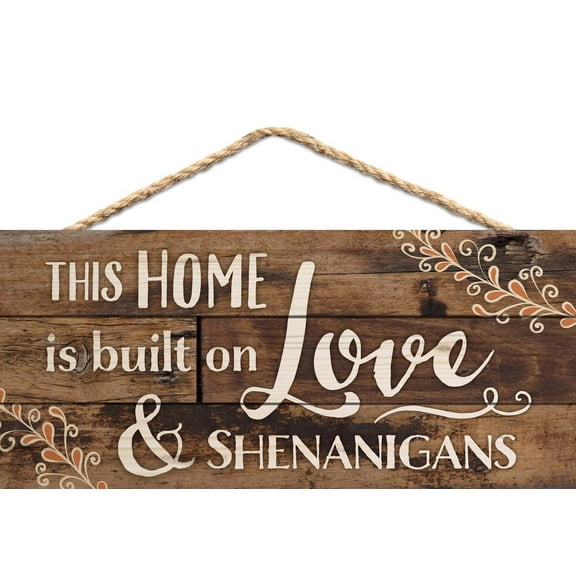 This Home is Built on Love Distressed Look 5" x 10" Wood Plank Design Hanging Sign