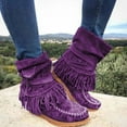 thumbnail image 2 of adviicd Womens Boots Low Heel Size 10 Fringe Fashion Women's Toe Shoes Short Round Casual Retro Boots Flat women's, 2 of 5
