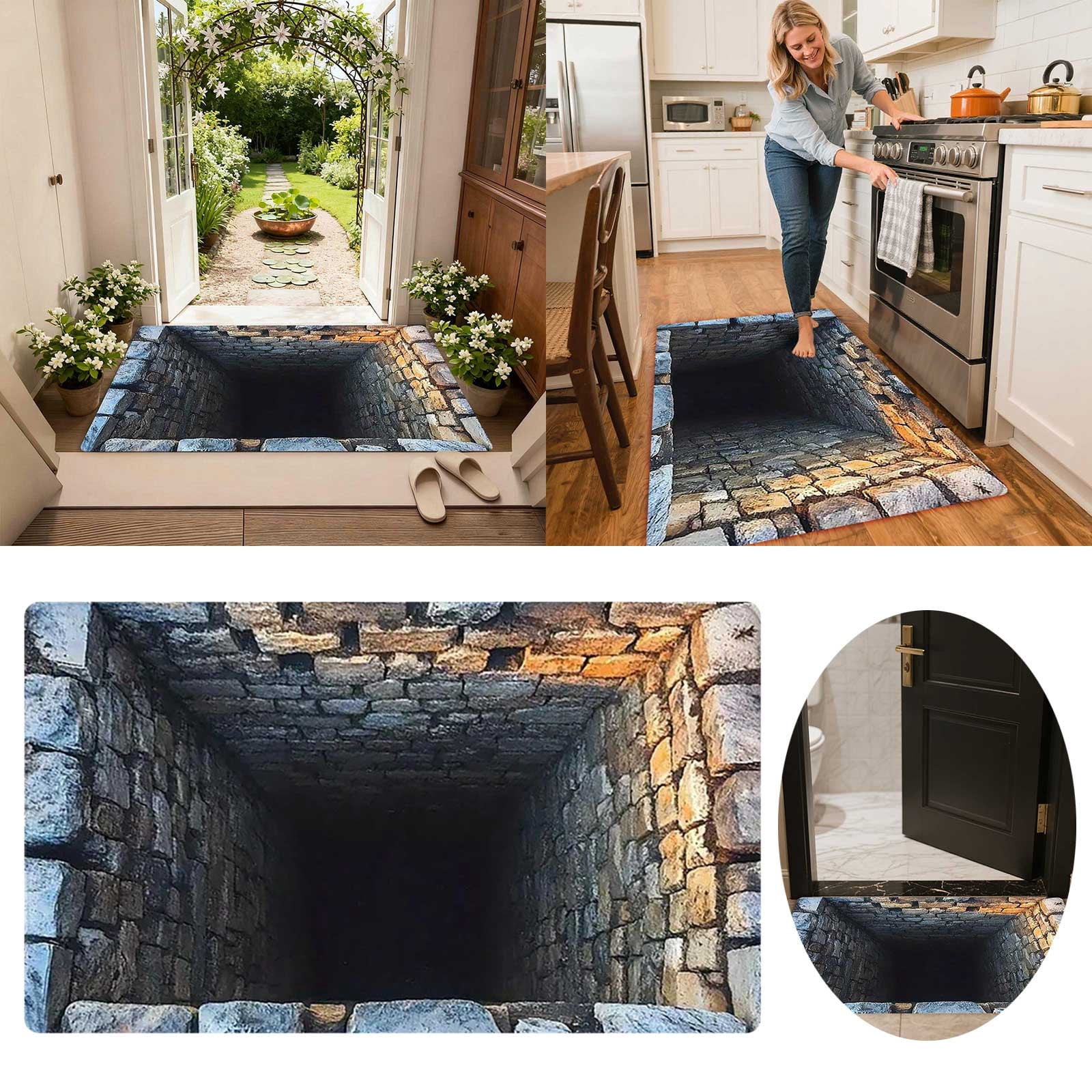 3D Optical Illusion Doormat, All-Weather Front Door Mat for Indoor & Outdoor Use, Non- Entrance Rug for Patio, Porch, and Entryway - Easy to Clean Floor Carpet Decor