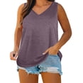 thumbnail image 3 of GERsome Womens Tank Tops V-Neck Summer Vacation Casual T-Shirts Loose Fit Sleeveless Shirts Wine Size 2XL, 3 of 8