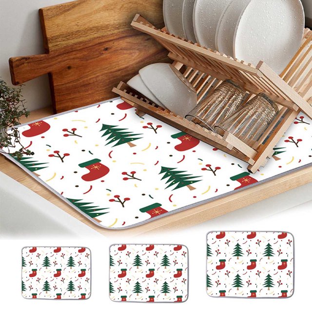 XWSHYW Manteles Individuales Estera de Drenaje para Baño, Estera Aislante Del Calor para Cocina, Estera de Secado para El Hogar, Mantel Individual, Estera Absorbente para Fregadero de Navidad