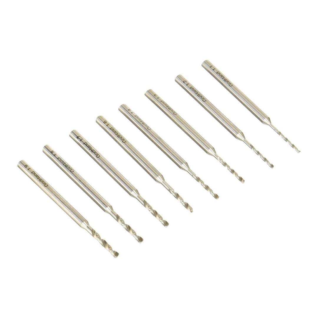 GodHand DB-8C Pin Vise Drill Bit Set of 8 1.1mm-1.9mm for Plastic Models