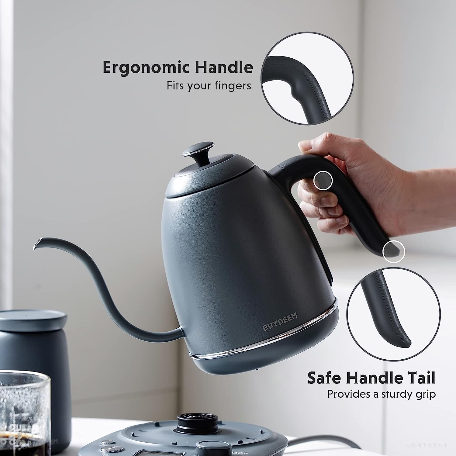 BUYDEEM Gooseneck Electric Pour-Over Kettle, Stainless Steel Coffee Tea Kettle with Variable Temperature Control, Ink Grey