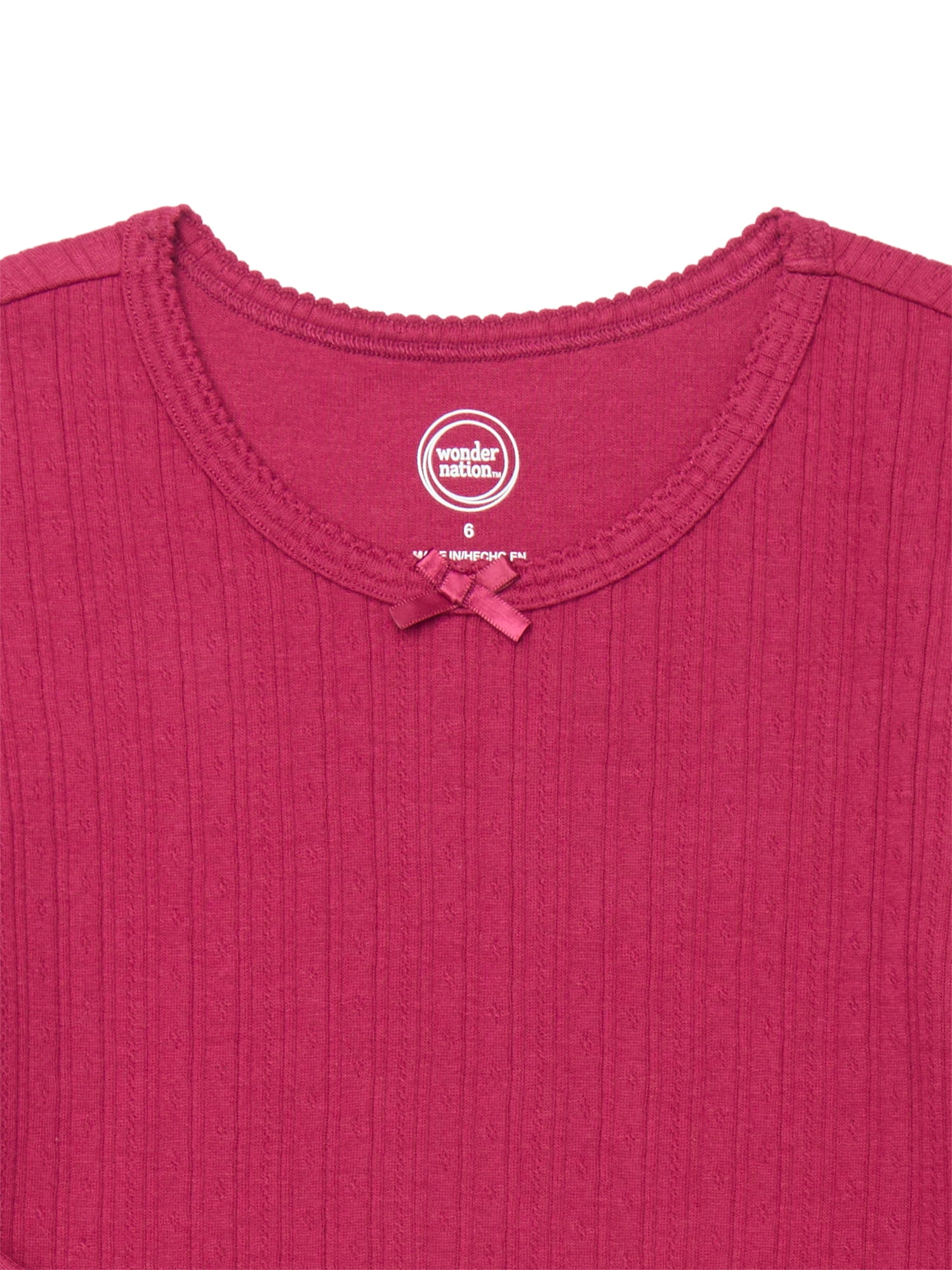 Wonder Nation Little Girls Long Sleeve Ribbed Lettuce Edge Tee, Sizes 4-10
