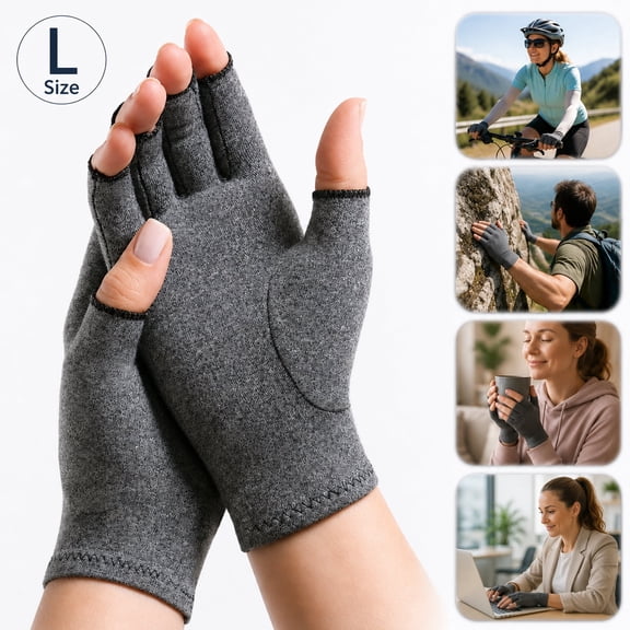 Sherry Open-Finger & Open Thumb Hand Wrist Wrap for Typing - Breathable Knit Gloves with Wrist Protection, Soft Comfort (L Size, Grey)